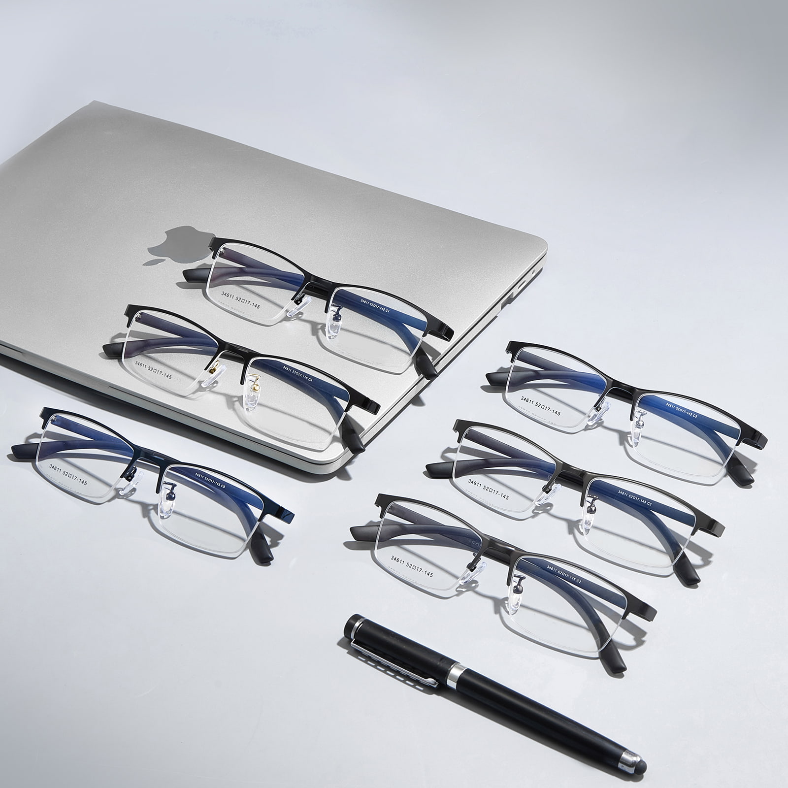 34611 Ochelari minimalisti din aliaj hipoalergenic cu jumătate de cadru