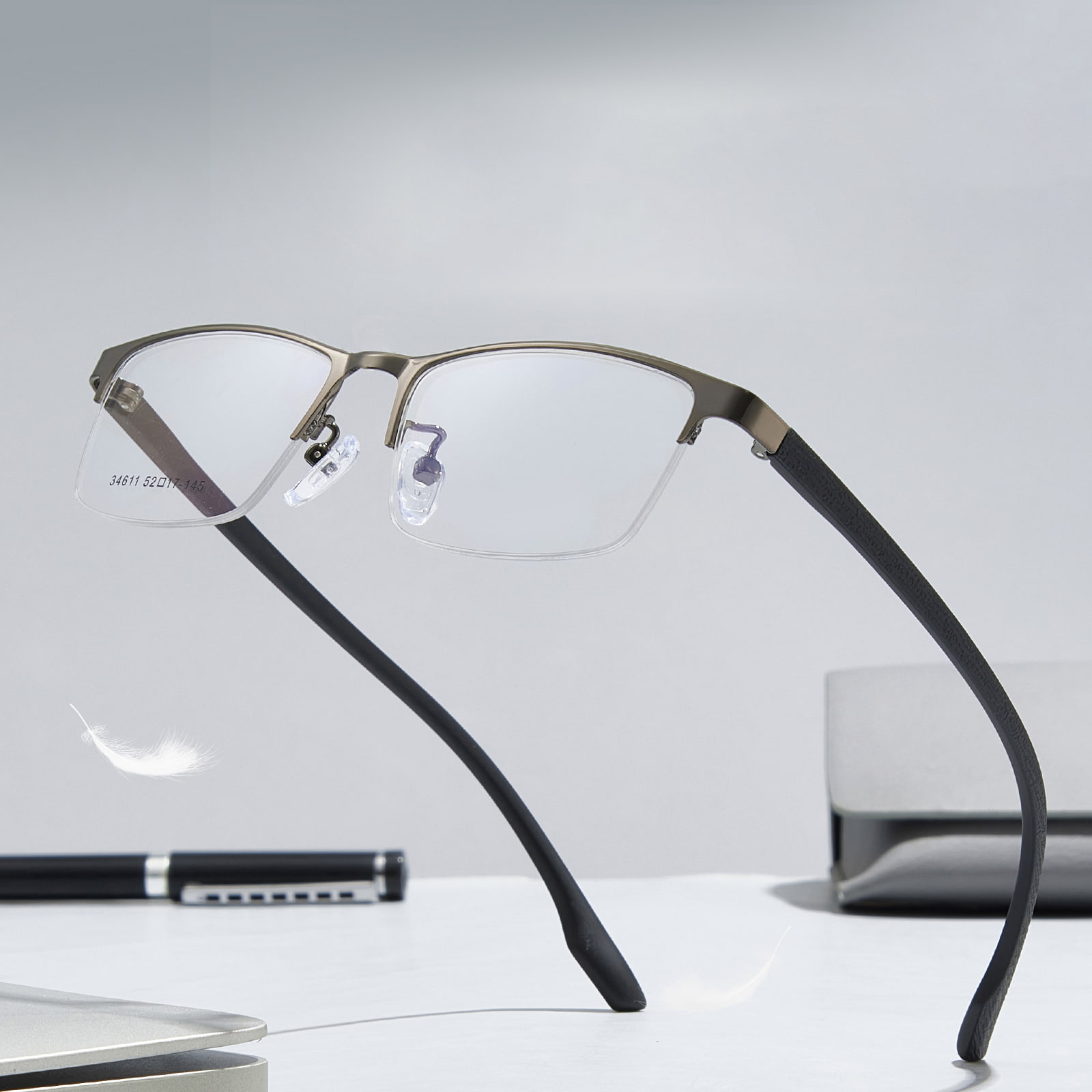 34611 Ochelari minimalisti din aliaj hipoalergenic cu jumătate de cadru