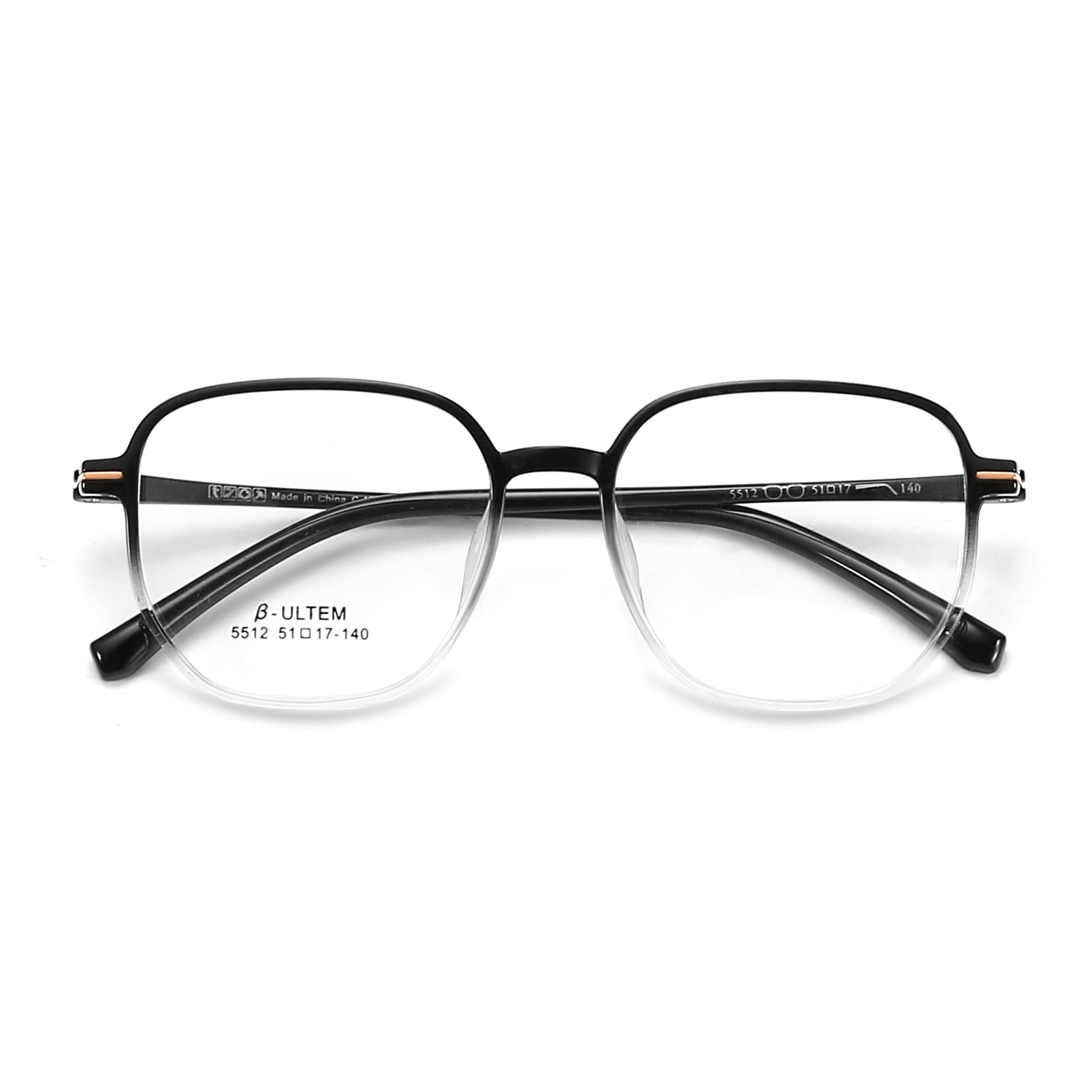 5512 Ochelari TR90, cadru pătrat alb, degradat negru, tungsten, titan, plastic, oțel